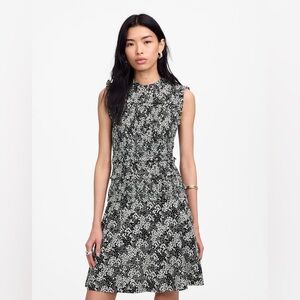 NWT Madewell Smocked Crewneck Mini Dress in Floral Black White Size 4